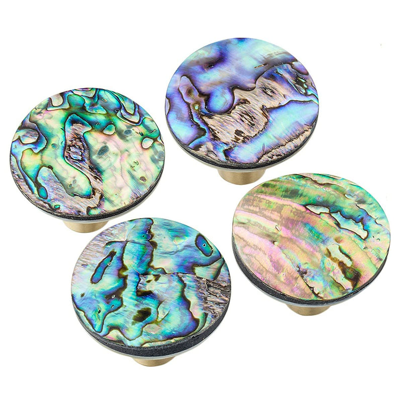 SUNYIK Pack of 4 Natural Abalone Shell Drawer Knobs with Screws, Brass Cabinet Knobs for Dresser Cupboard Furniture Decorative Home Office Door Decor, Round Round Shaped