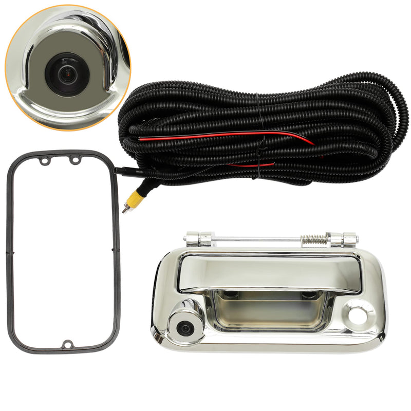 Rear View Camera, w/ Chrome Tailgate Handle, Compatible with 2005-2014 Ford F150, 2008-2016 F250 F350 F450 F550 Super Duty, 2007-2010 Explorer, 170° Angle, Backup Camera Kit, Back Up Reverse Camera