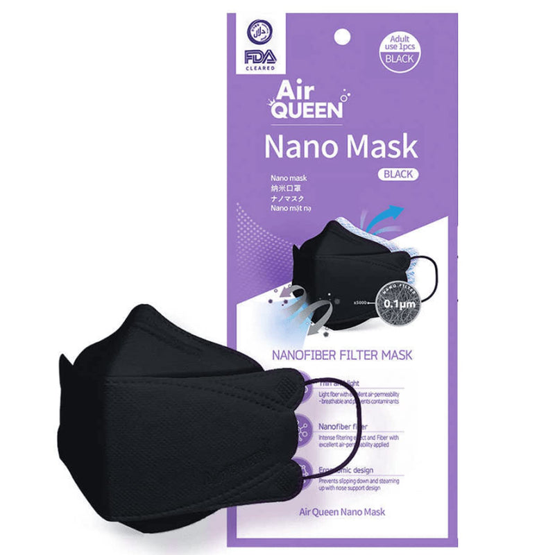 AIRQUEEN 3-Layer Nano-Filter Face Mask for Adults, Black 50 Pack, Lightweight and Breathable Face Mask, Reusable Face Mask