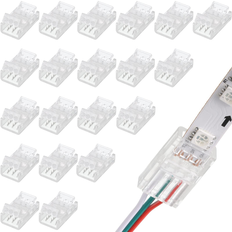 Flutesan 20 Pieces 3 Pin LED Light Connectors Strip to Wire Quick Connector LED Extension 3 Pin Strip Connector 10 mm Terminal Strip Connectors Clear Track Lighting Connectors for 5050 RGB Strip Light