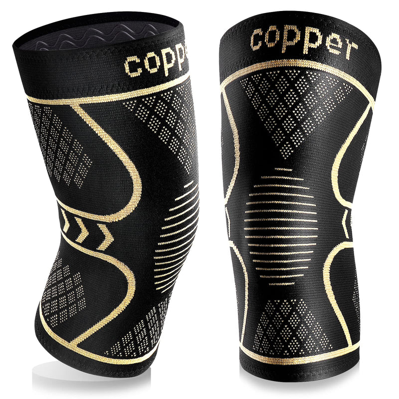 Copper Knee Braces for Women and Men 2 Pack, Knee Compression Sleeve for Knee Pain, Arthritis,ACL, Meniscus Tear, Joint Pain Relief, Knee Support for Running, Working Out, Fitness, Weightlifting-M Black+copper Medium