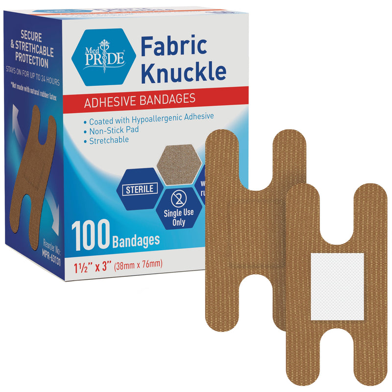 MED PRIDE Sterile Fabric Knuckle Adhesive Bandages [100 Count]- First Aid Finger Bandages Coated with Hypoallergenic Adhesive- Latex-Rubber Free Wound Care Bandages- Individual Wrapped- 1.5''x3'' - NewNest Australia