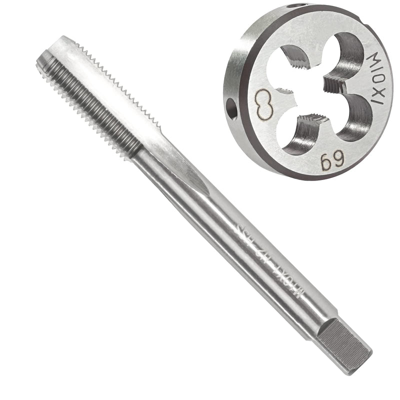 M10 x 1.0 Metric Tap and Die Set, M10 X 1.0mm HSS Machine Thread Tap and M10 X 1mm Alloy Tool Steel Round Thread Die Right Hand M10x1mm