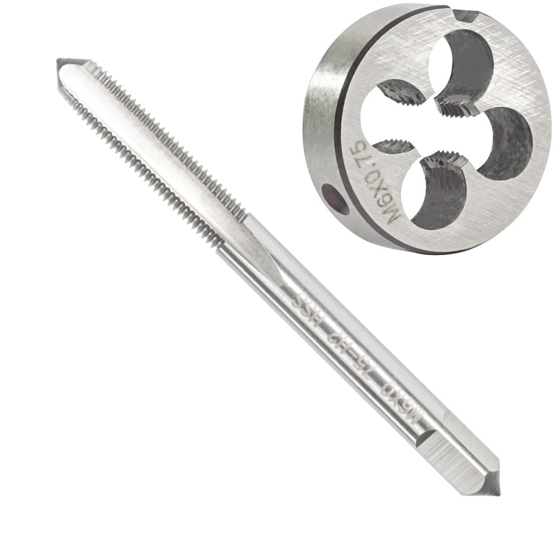 M6 x 0.75 Metric Tap and Die Set, M6 X 0.75mm HSS Machine Thread Tap and M6 X 0.75mm Alloy Tool Steel Round Thread Die Right Hand M6x0.75mm