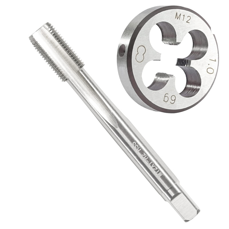 M12 x 1.0 Metric Tap and Die Set, M12 X 1.0mm HSS Machine Thread Tap and M12 X 1mm Alloy Tool Steel Round Thread Die Right Hand M12x1mm