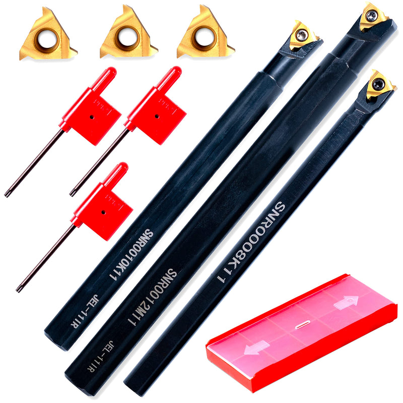 Lathe Turning-Tools Threading Holder - Metal Lathe Cutting Tools 3pcs Internal Turning Holders Boring Bars SNR0008K11+SNR0010K11+SNR0012M11 with 3pcs Indexable Carbide Inserts for Lathe Tools