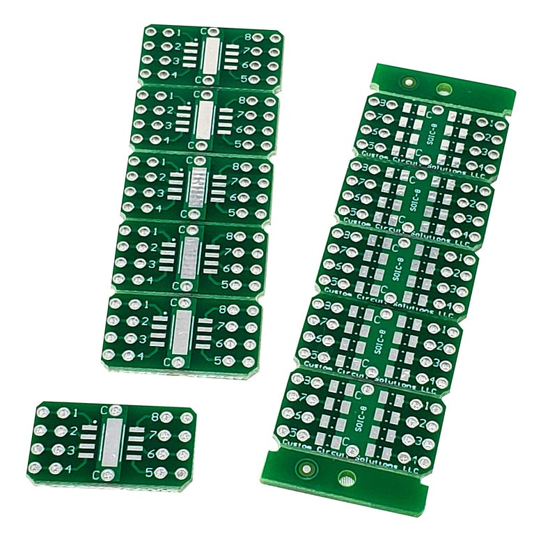 – SMD to DIP Breakout PCB Module, 8-Pin, SOIC to DIP Adapter Header with Integrated SMT Resistor and/or Capacitor Pads – 10 Pieces 8-Pin SOIC