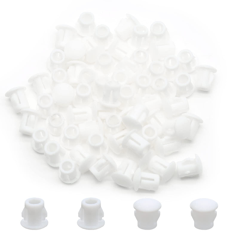 100PCS 6mm (1/4") White Hole Plugs Plastic Flush Type Hole Plugs Snap in Locking Hole Tube, Furniture Fencing Post Pipe Insert End Caps (White) 6mm (1/4")