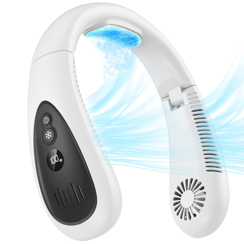 Neck Fan, 5000mAh LED Display Foldable Neck Fans Portable Rechargeable, with 3 Speeds Adjustment and Heat Sink Aluminum Sheet, Hands Free Personal Fan,USB Powered, Portable Neck Fan for Travel Outdoor