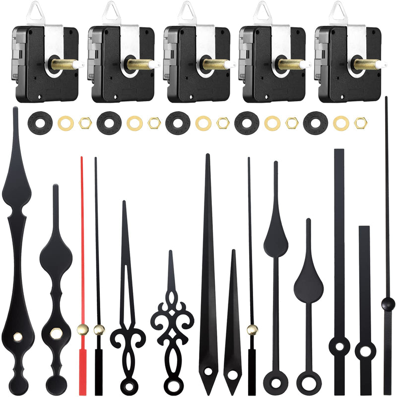 5 Pcs Wall Clock Movement Mechanism Clock Hands Quartz High Torque Long Shaft Clock Movement Replacement with 5 Pairs of Hands Clock DIY Repair Parts Clock Movement Kits(28 mm/ 1.1 Inches) 28 mm/ 1.1 Inches