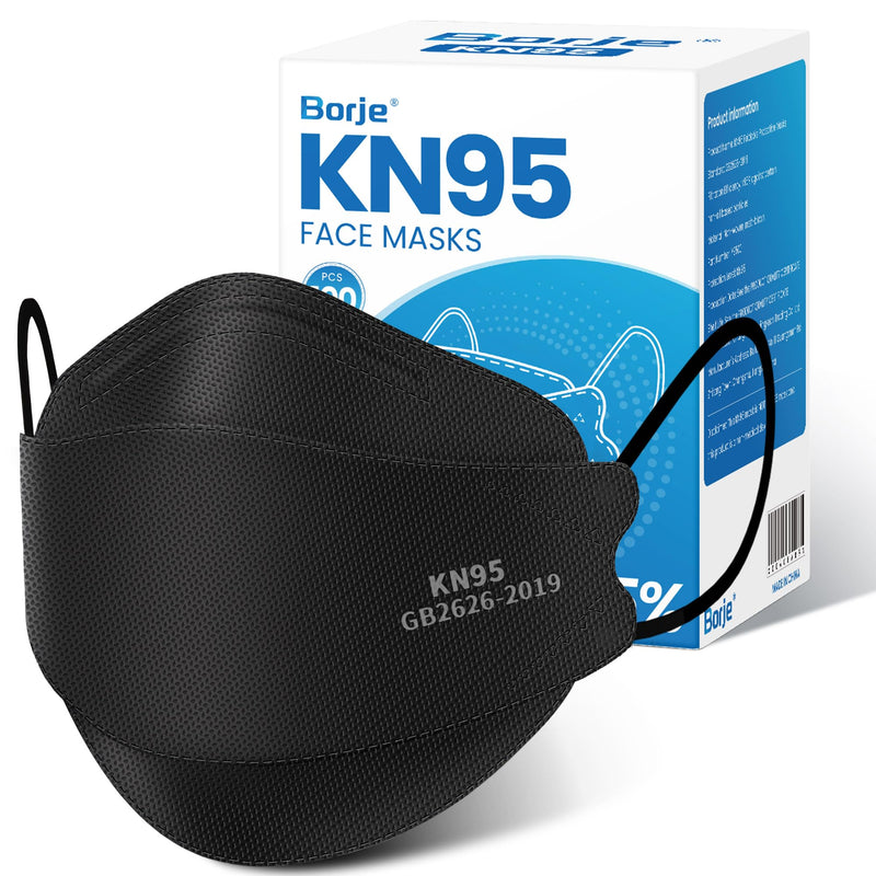 Borje KN95 Face Masks, 100 Pcs Disposable Face Masks, Filter Protection Against PM2.5 from Fire Smoke & Dust Black=100pcs