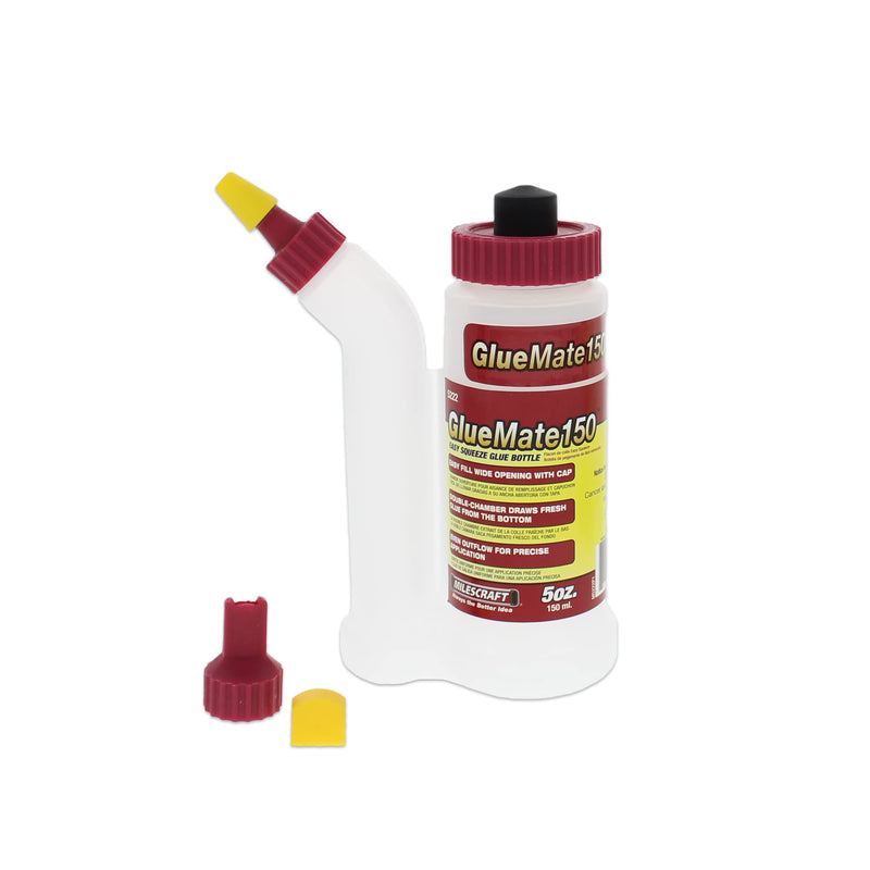 Milescraft 5222 Glue Mate 150-5oz. (150ml) Precision Wood Glue Bottle - Anti-Drip - Dowel and Biscuit Tips Included - Easy Flow Multi-Chamber Design - Ideal for Woodworking 5