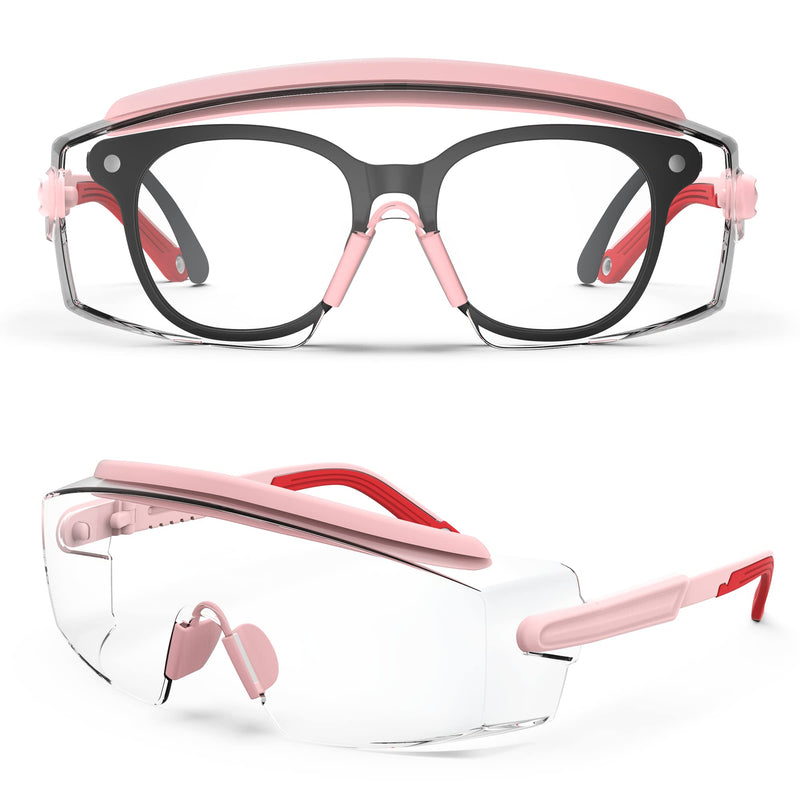 Anti Fog Safety Glasses Safety Goggles Over Glasses Protective Glasses with Anti Scratch Lenses Adjustable Pink