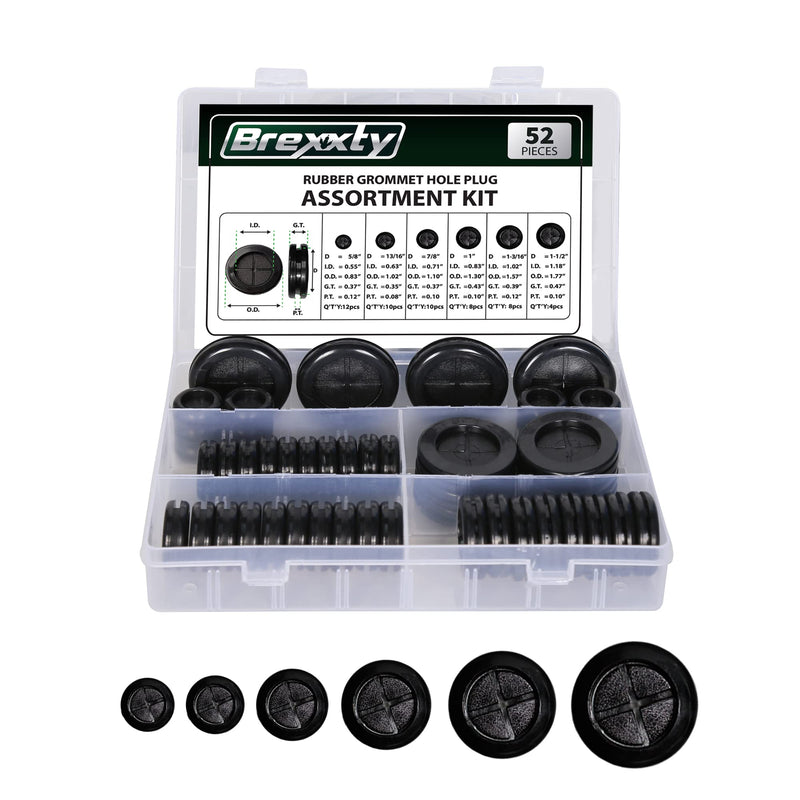 52pcs Rubber Grommets kit, Firewall Hole Plugs in 6 Drill Hole Sizes of 5/8" 13/16" 7/8" 1" 1-3/16" 1-1/2" – Rubber Hole Plugs for Wire Protection & Hardware Repair 52 Pcs Plugs - NewNest Australia