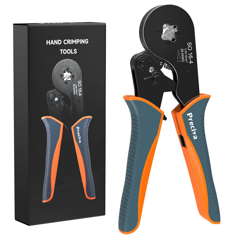 Wire Ferrule Crimping Tool, Preciva AWG 28-5 (0.08-16mm²) Square Jaw Wire Crimping Pliers Self-Adjustable Ratchet Ferrule Terminals Crimper for Wire Terminals Cables End-sleeves CP55001