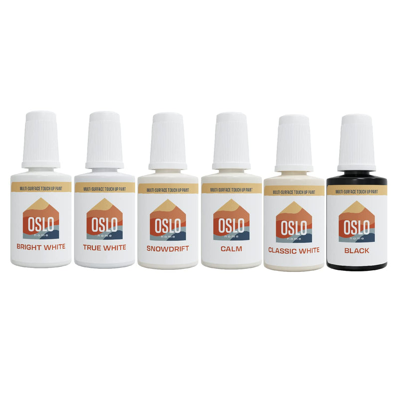 Touch Up Paint Multi-Pack – 5 Most Popular White Home and Rental Colors + Black, w/Brush in 20ml Bottle, Quick Drying, For Repairs, Walls, Trim, Cabinets, Furniture, Shutters and More