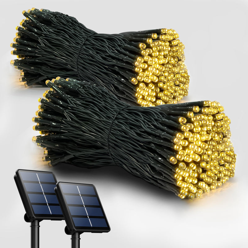 2 Pack Solar String Lights for Outside, 72FT 200 LED Solar Christmas Lights Outdoor with 8 Lighting Modes, IP65 Waterproof Solar String Lights Outdoor for Garden Party Tree Decor,Warm White Warm White