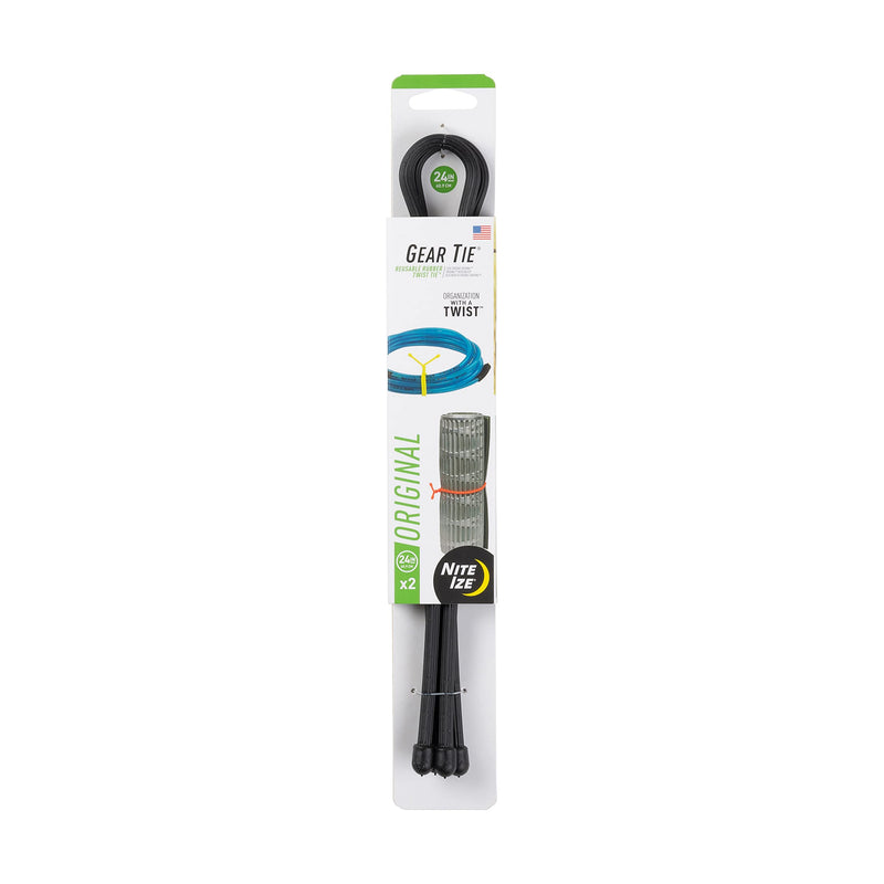Nite Ize, Inc. GT24-01-2R3 Nite Ize Original Gear, Reusable Rubber, 24 Inch, 2-Pack, Black, Made in the USA Twist Tie, 24"-2 Pack