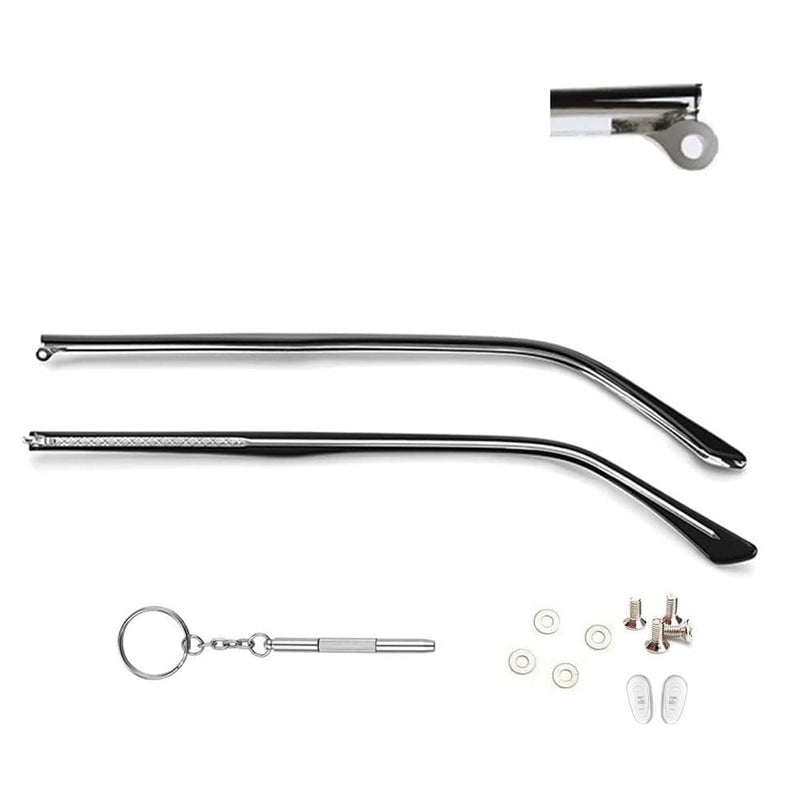 1 Pair Metal Glasses Replacement Arms Glasses Replacement Temple Black Eyeglasses Arms Legs, Screws, Screw Washers and 3-in-1 Screwdriver Convex Teeth Single Teeth Black Metal Frame Arms