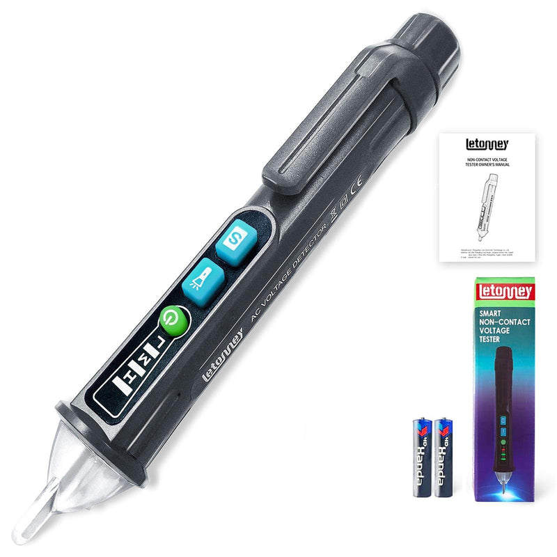 Voltage Tester, Non Contact AC Voltage Tester Pen, Wire Breakpoint Finder, Dual Range 12V-1000V/48V-1000V, Buzzer Flashing LED Alarm, Flashlight (Grey) Grey
