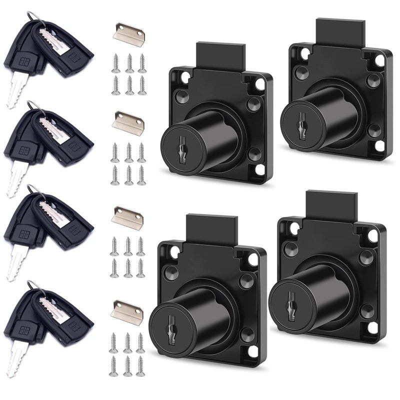 Zinc Alloy Office Desk Drawer Locks XIEHE 138 Furniture Wardrobe Cylinder Cam Wooden File Cabinet Keyed Alike Locker for Cabinet Door Cupboard Drawer Household Mailbox Letter Box Packs with Keys (4) Black2 4 Packs, 22mm