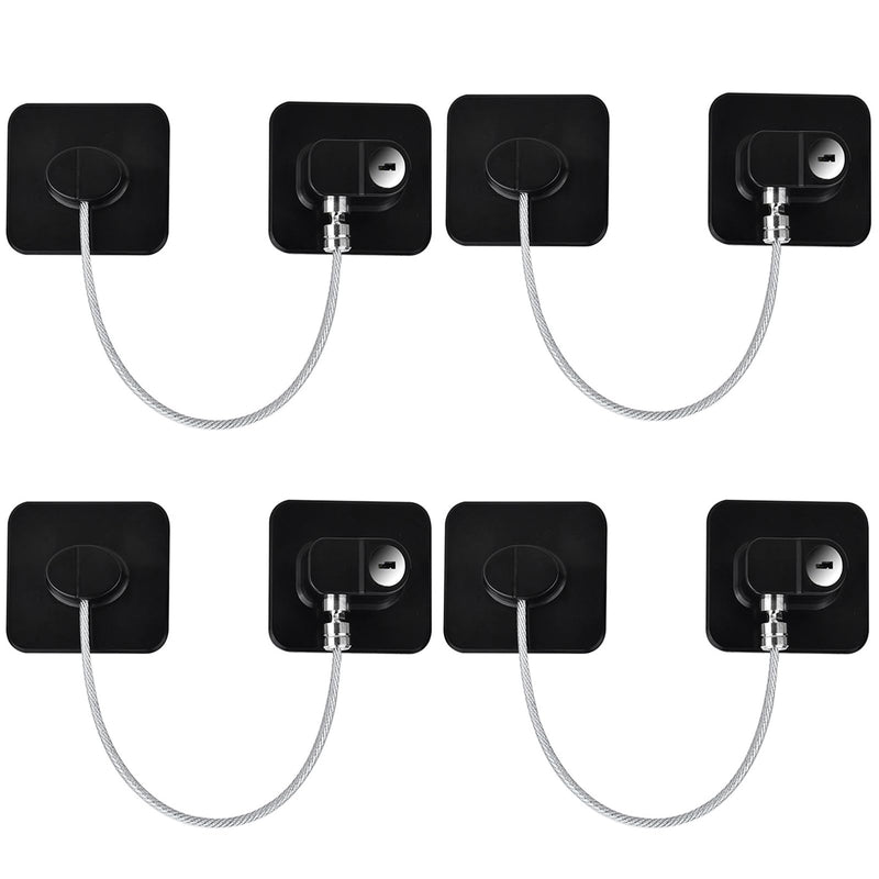 Fridge Lock (4 Pack),Refrigerator Lock with Keys,for Fridge, Cabinet Locks, Drawers, Dishwasher, Toilet and Child Safety Cabinet Locks, 3M Adhesive No Drilling (Black 4pcs) Black 4pcs