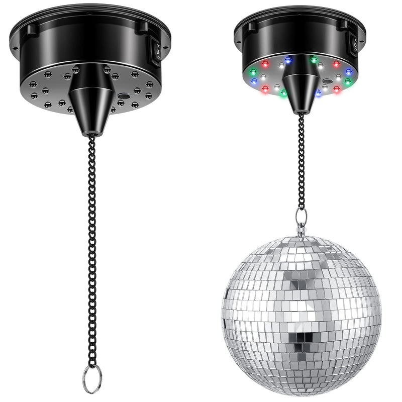 6RPM Rotating Disco Ball Mount Electric Motor with Lights 4 Colors for 6 8 12 Inch (Not Included) 2 Mode Christmas Party DJs Bands Pubs Weddings Night Clubs (Battery Style) Battery Style