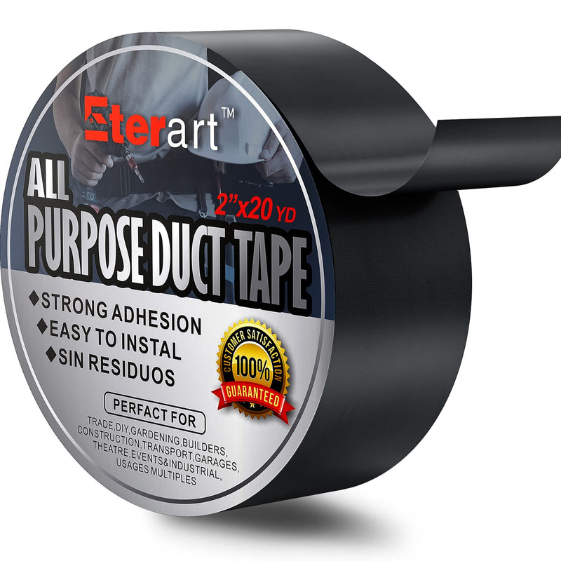 Duct Tape Haevy Duty Strong Industrial Max Strength Tape, No Residue and Tear by Hand, Multi-Purpose, Indoor & Outdoor Use, 2 Inch x 20 Yards (Black) Black