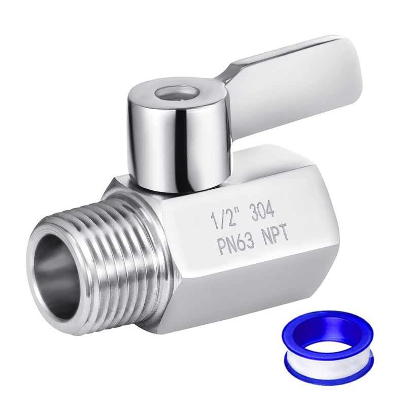 Shower Head Shut Off Valve, 304 Stainless Steel Mini Ball Valve NPT Thread(1/2" Male x 1/2"Female),Shower Head Flow Control Valve,Water Flow Control Valve（1 Pack） 1 Pack 1/2" NPT Shut Off Valve
