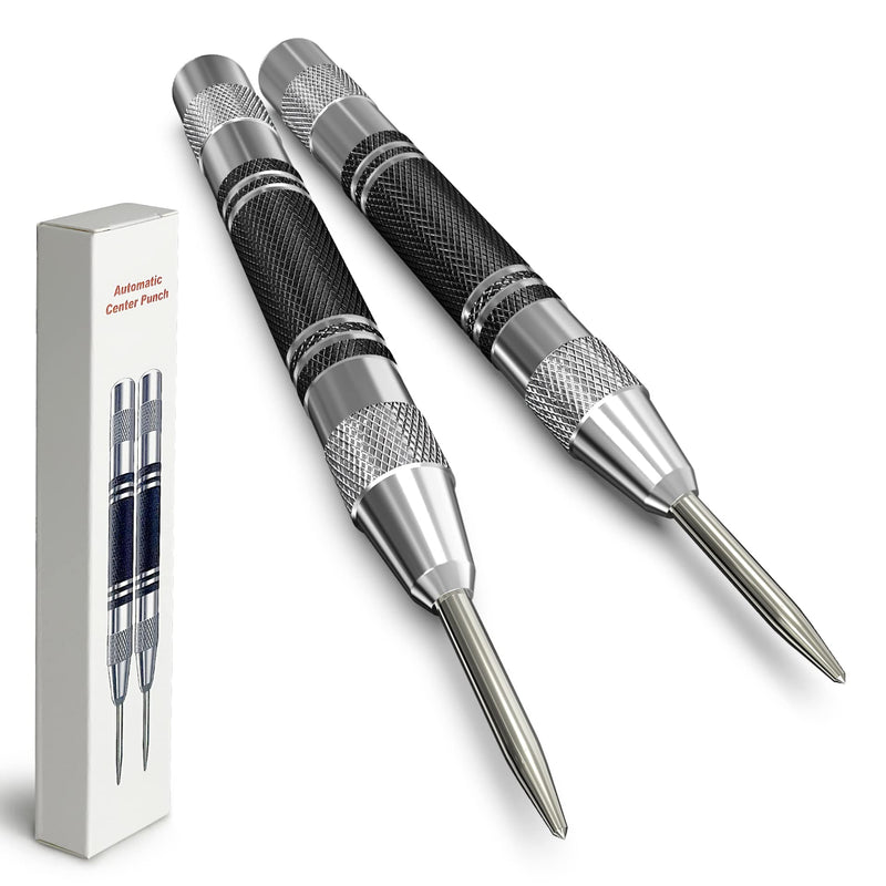 2 Pack Automatic Center Punch, 5 inch Heavy Duty Steel Spring Loaded Center Hole Punch with Adjustable Tension Punch Tool for Metal Wood Glass Plastic 5Inch
