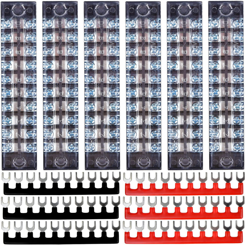 Terminal Block 10 Position, 12PCS 6 Set Terminal Block Strip & Ground Terminal Block, Screw Terminal Block with Cover, Pluggable PCB Terminal Blocks, Busbar Terminal Blocks 600V 15A Dual Row Insulated 10 Circuits 10P Kits
