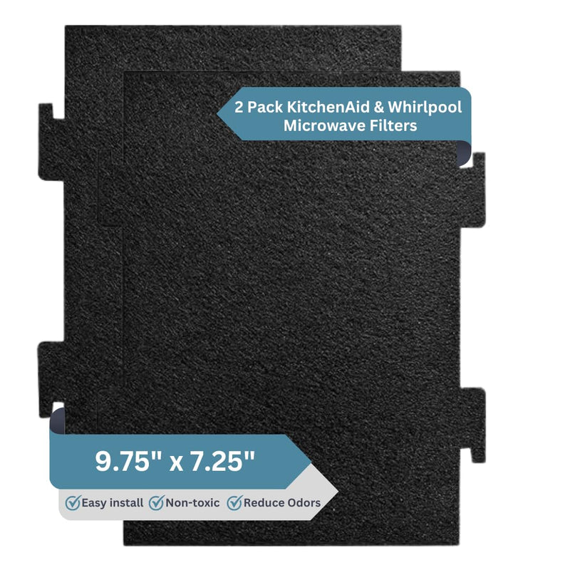 2PK Replacement Activated Charcoal Air Filters for Microwave Oven – Compatible with Kitchen Aid and Whirlpool Over The Range Microwave Hood Models Made in USA (Notched 9.75"x7.25") Notched 9.75"x7.25"