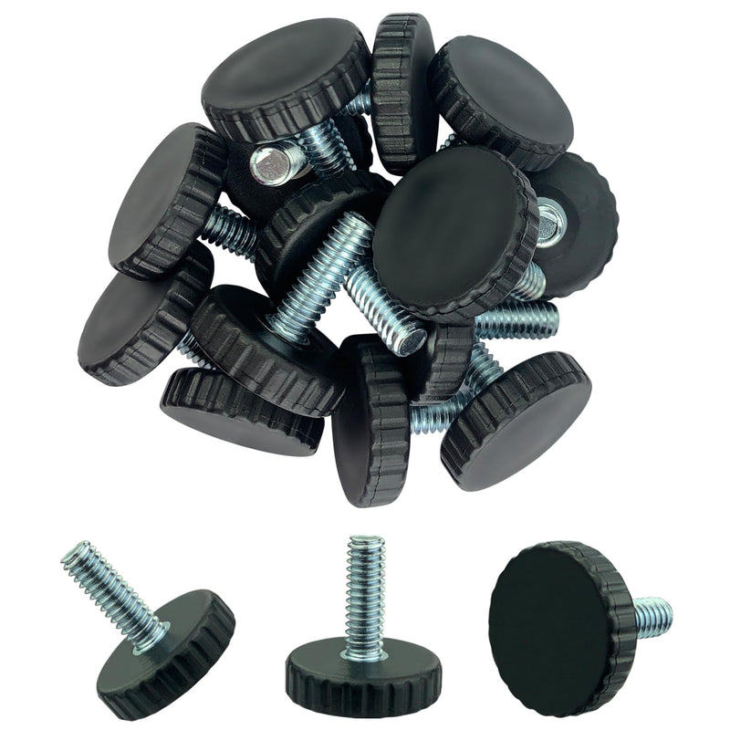 1/4" Threaded Table/Chair/Furniture Feet Levelers Screw in Threaded (12 Pack)Adjustable Leveling Foot Pads Glides Screw on for Bar Stool/Bench/Bed/Cabinet/Desk/Dresser/Wood Legs(Black,Nylon,1/4-20) 12 Pcs No Threaded Inserts