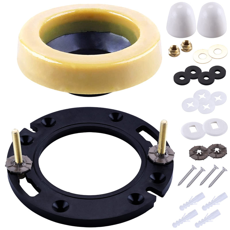 Toilet Flange with Wax Ring for Toilets Replacement Kit Includes Bolts PVC Toilet Flange Repair Kit for 3" or 4" Pipes, Fit Toilet Install & Repair with Standard Wax Ring