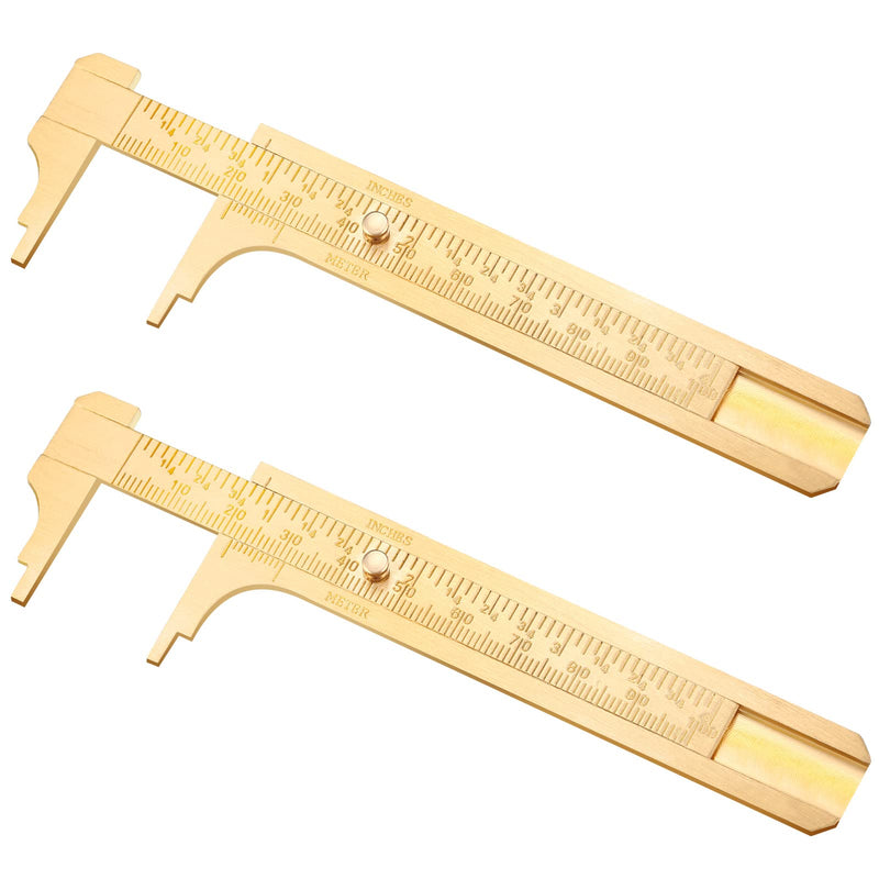 Konohan 2 Pcs Brass Vernier Caliper Pocket Caliper Handy Caliper Measuring Mini Tool Double Scale Sliding Gauge Metal Pocket Ruler for Bead Wire Jewels Rings Measurement