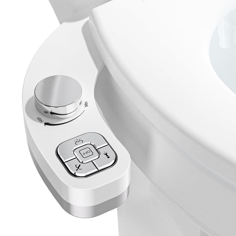 PIKETS Bidet Attachment for Toilet, Dual Nozzle (Frontal and Rear Wash) Non-Electric Fresh Water Toilet Seat Attachment with Nozzle Self Cleaning, Adjustable Water Pressure(Chrome Silver) Chrome Silver