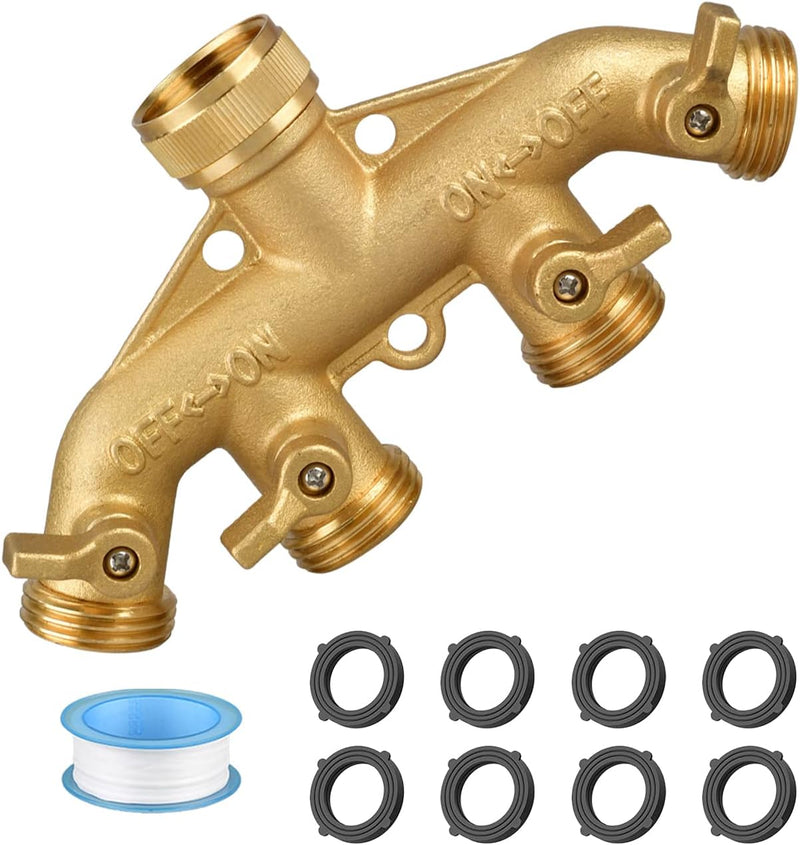 Will never break NPT3/4 Copper Four Outlet Faucet Diverter Valve 4 Way Heavy Duty Brass Garden Hose Splitter, Hose Connector 3/4", Hose Spigot Adapter with 4 Valves (4 Way)