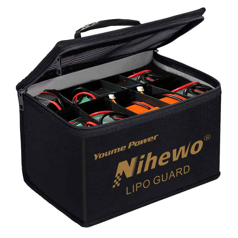 Lipo Safe Bag Fireproof Explosionproof Battery Bag Organizer - Large Capacity Lipo Guard Safe Pouch for Storage & Transportation & Charging with Durable Handle and Mesh Pocket