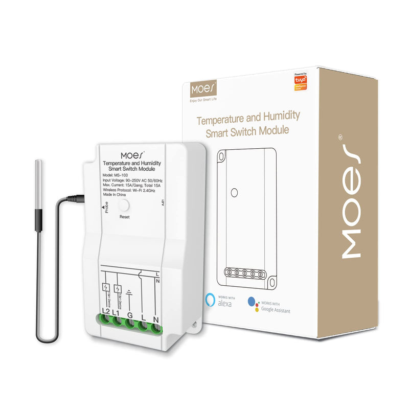 MOES WiFi Smart Temperature Switch Module Sensor with Waterproof Probe, Dual Relay Output Controller, Smart Life Tuya App Remote Control, Programmable Thermostats Kit Works with Alexa Google Assistant Switch Module + Waterproof Temperature Probe