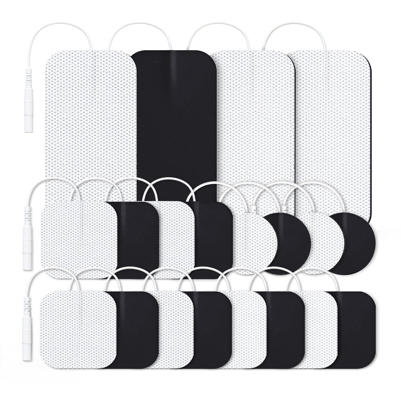 AUVON TENS Unit Replacement Pads Combination Set, 20 Packs Multiple Sizes Electrodes for TENS Unit, Reusable and Latex Free Pigtail TENS Pads for Multiple Pain Relief, 2mm Connector A White