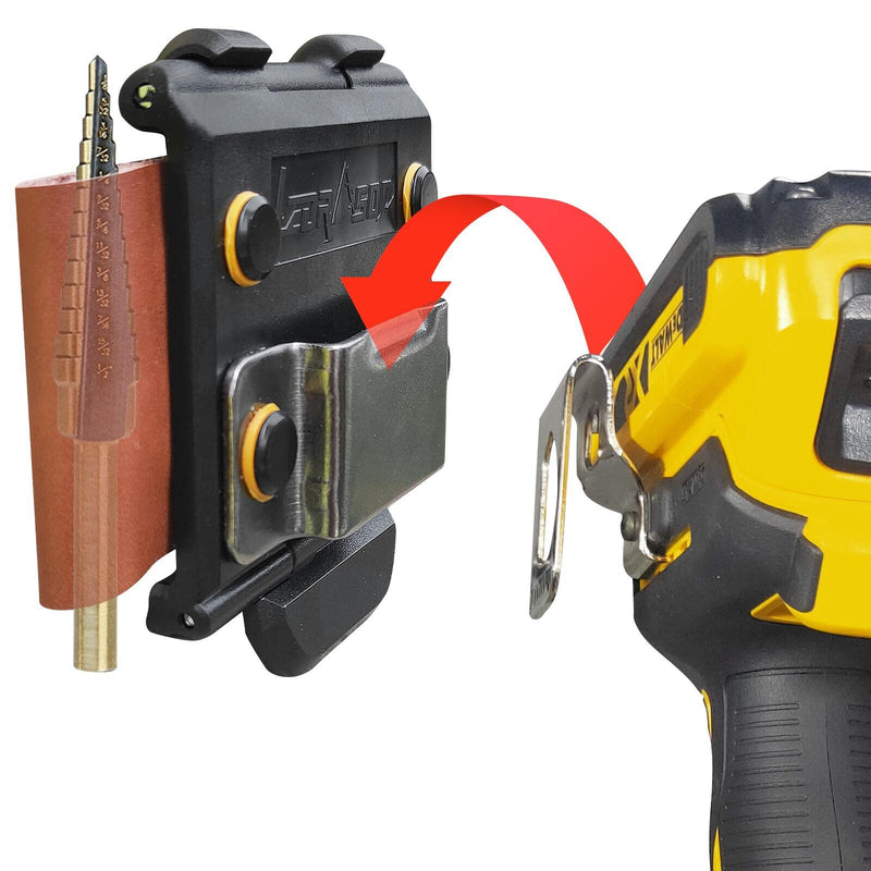 Tape Measure Holder, Drill Holster, Tactical Cordless Tool Belt Clip Holder, Holster with Belt Clip Hook,Small Electrician Tool Pouch with Clip Holster. Black Drill Holder with leather Pen holder