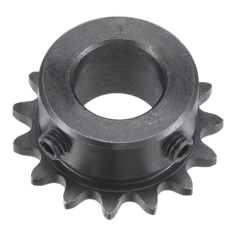 uxcell 15 Tooth Roller Sprocket B Type, #25 Chain, Single Strand 1/4" Pitch, 14mm Bore Black Oxide C45 Carbon Steel with Set Screws for ISO 04C