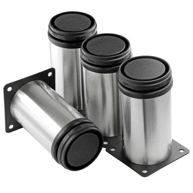 4 Inch Metal Furniture Legs Stainless Steel Adjustable Legs Silver Table Legs Round Cabinet Legs for Coffee Table Cabinet Desk Sofa Shelves, Pack of 4 4"