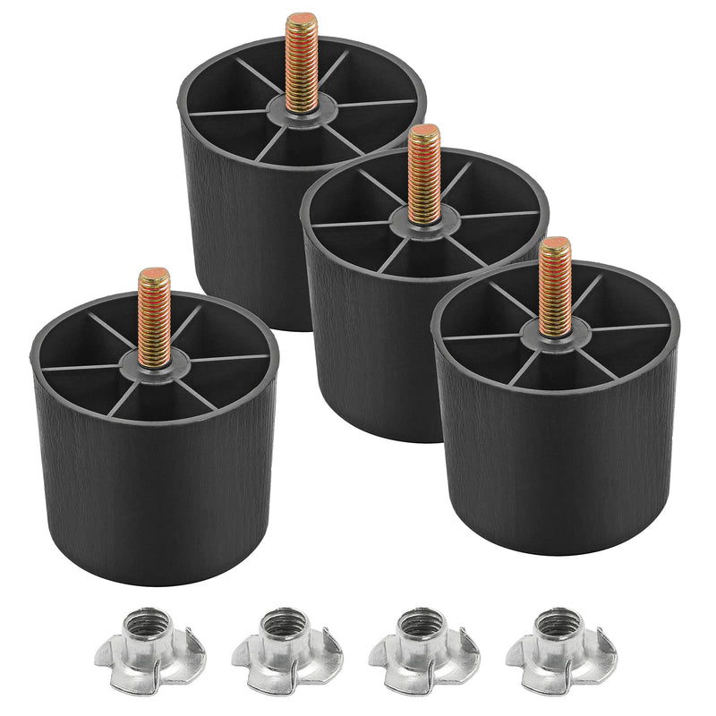 2 inch Plastic Furniture Legs, Round Tapered Table Legs Black Sofa Legs Replacement Legs with M8 Hanger Bolts for Couch Table Sofa, Pack of 4 M8 x 2 Inch