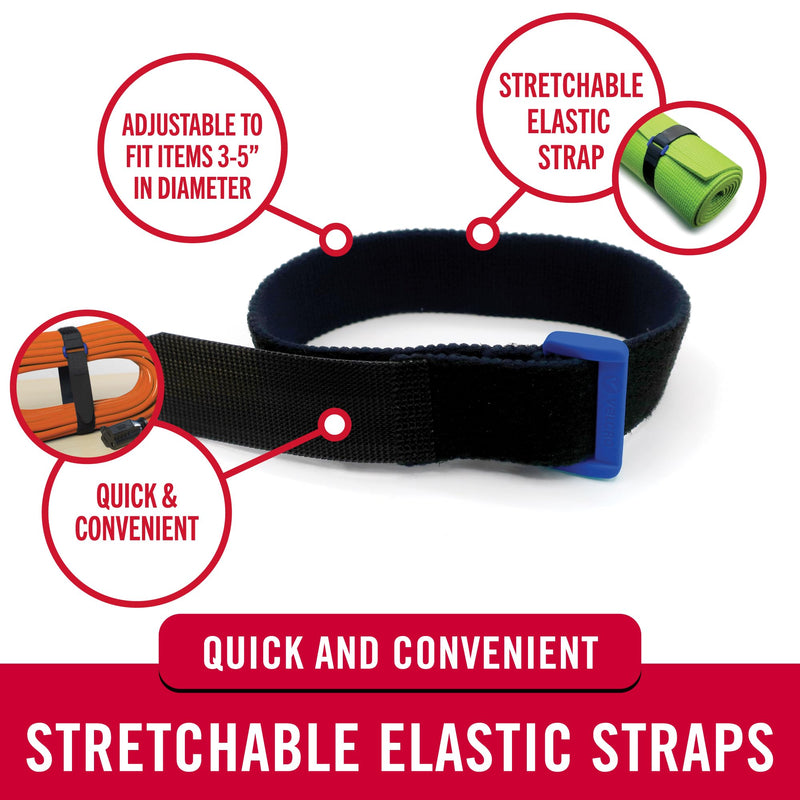 VELCRO Brand VEL-30792-AMS 15 Inch Elastic Straps 4 Pack | Stretchable and Adjustable for Snug Fit | Fasten Lumber, Yoga Mats, Tools, Camping Equipment, More | Cinch with Buckle, Black 15x1 4PK Medium 15"