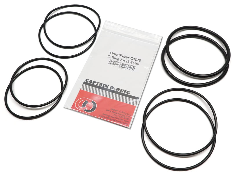 Captain O-Ring - Replacement OK25 O-Rings Compatible with OmniFilter OB1, WH5, U25 Water Filter Housings (2 Sets, 8 O-Rings)