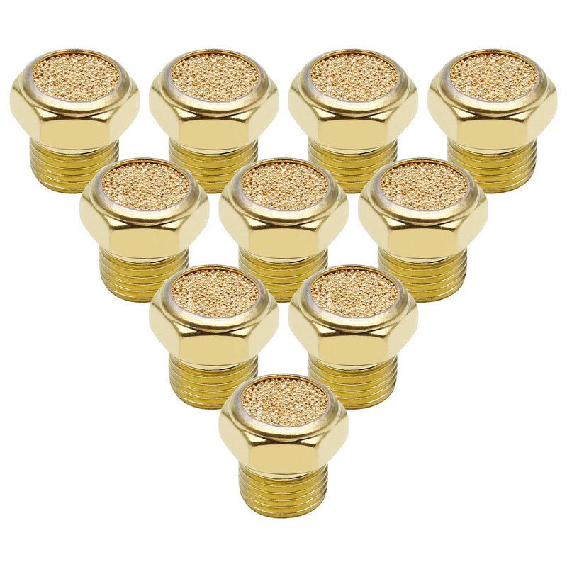 10pcs Air Pneumatic Muffler, 1/8" Male Thread Brass Air Exhaust Silencer Sintered Bronze Muffler, Flat Head 1/8" Male, 10PCS