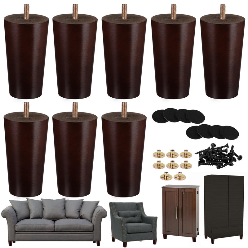 Ruisita 8 Pieces Furniture Couch Legs 4 Inch Round Solid Wood Sofa Legs Natural Wooden Couch Legs Replacement Legs for Armchair, Cabinet, Chair, Footstool, Mid Century Modern Dresser, Brown 4 Inches