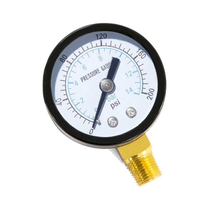 1/8" NPT 200Psi Steel Economical All Purpose Pressure Gauge with Brass Internals 1.5" Dial Display Bottom Mount 0-200Psi Lower Mount-1/8"NPT