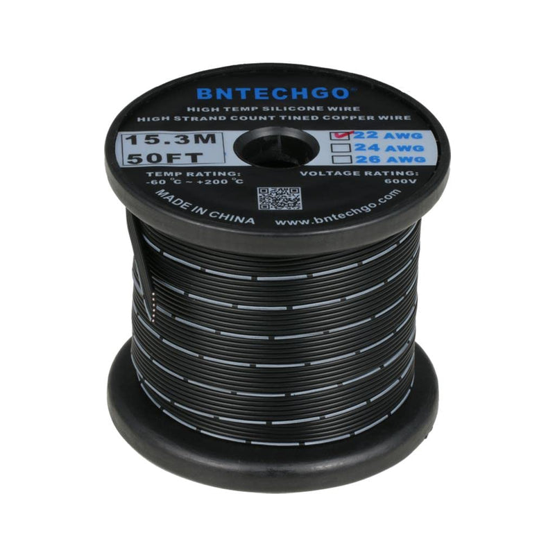 BNTECHGO 22 Gauge Silicone Ribbon Cable Flexible 6P Black 50 ft Flat Cable 22 AWG Stranded Tinned Copper Wire 22 gauge Silicone Ribbon Cable 6P 50ft 22 gauge black 6P 50 feet